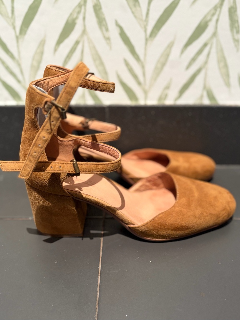 Madewell Tan/Camel Suede Double-Ankle Block Heel Pumps